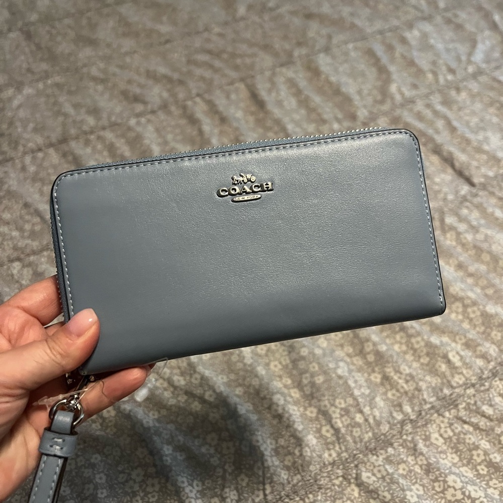 Coach Slate Blue Leather Zip Wallet NWOT
